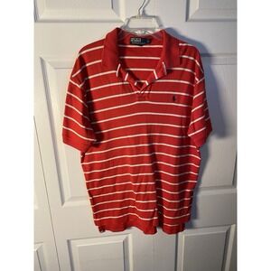Polo Ralph Lauren Red White Striped 100% Cotton Men's Polo Shirt Size L